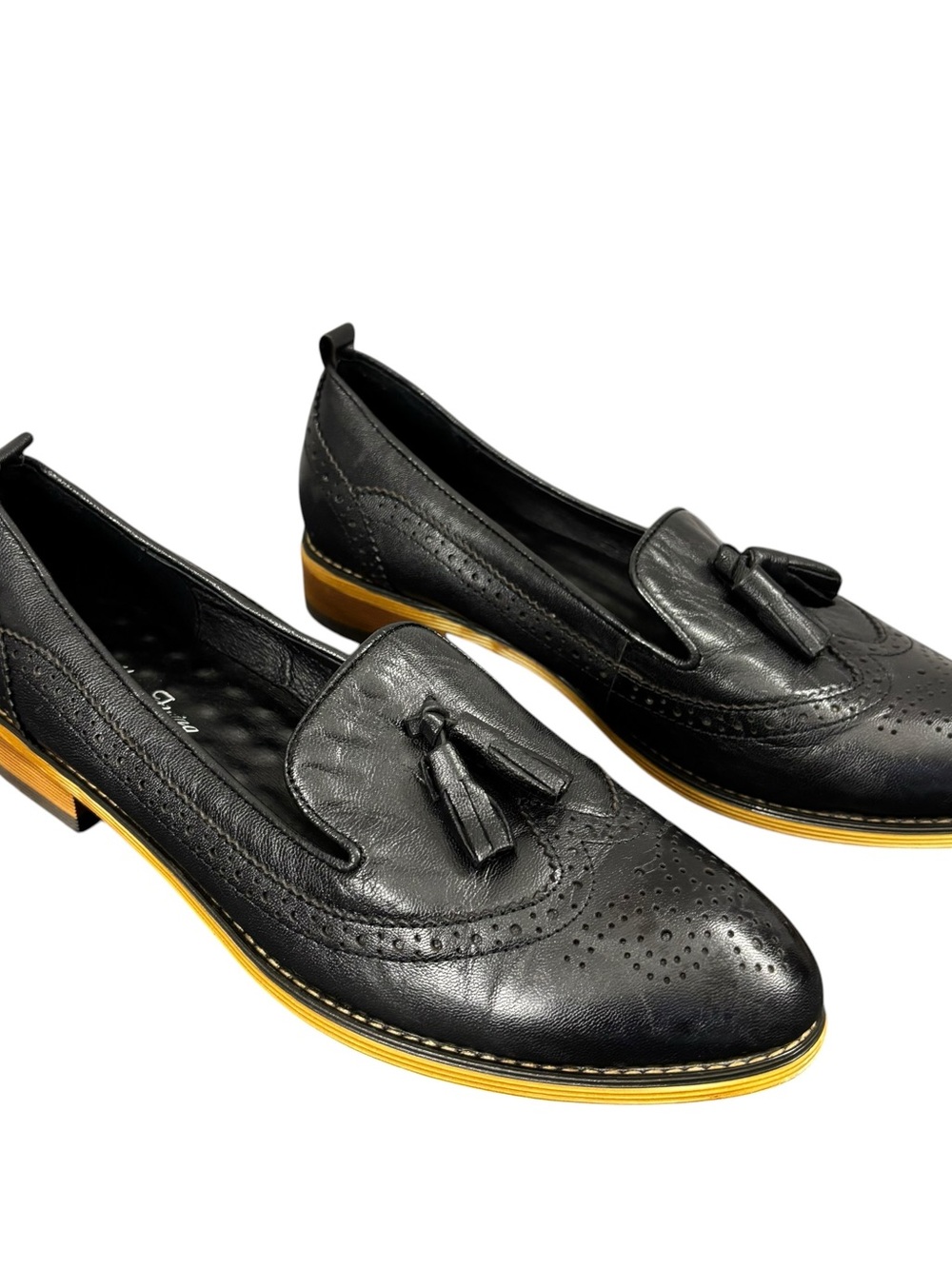 mona flying shoes women Tassel Loafers Black Leather Women’s Size US 10.5 EU 43